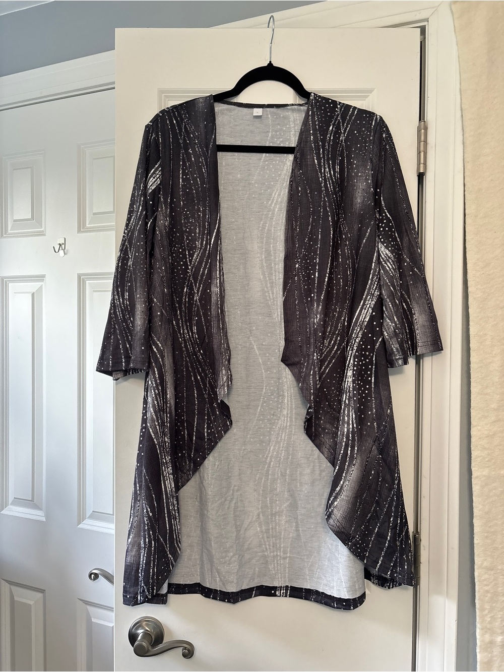 Open-Front Draped Cardigan Shrug in Charcoal with Silver Accents